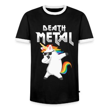 Death Metal Einhorn Hard Rock Musik Festival - Männer Kontrast-T-Shirt - Schwarz/Weiß - Vorne - AI Model Female 172 light (172cm) & AI Model Male 178 light (178cm)