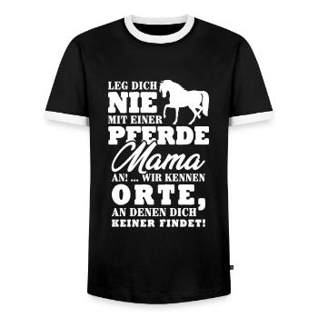 Leg dich nie mit einer Pferde Mama an - Männer Kontrast-T-Shirt - Schwarz/Weiß - Vorne - AI Model Female 172 light (172cm) & AI Model Male 178 light (178cm)
