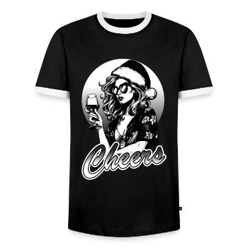 Christmas Party Woman Wine, Ugly Christmas, Santa - Men's Ringer Shirt - black/white - Front - AI Model Female 172 light (172cm) & AI Model Male 178 light (178cm)