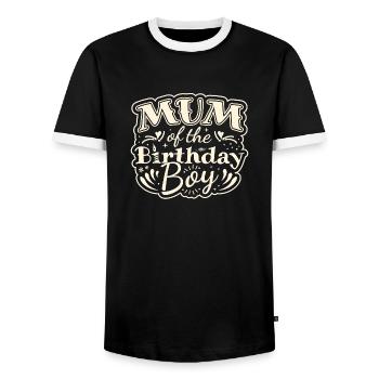 MUM OF THE BIRTHDAY BOY - BIRTHDAY PARTY - Men's Ringer Shirt - black/white - Front - AI Model Female 172 light (172cm) & AI Model Male 178 light (178cm)