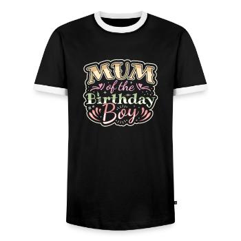 MUM OF THE BIRTHDAY BOY - BIRTHDAY PARTY - Men's Ringer Shirt - black/white - Front - AI Model Female 172 light (172cm) & AI Model Male 178 light (178cm)