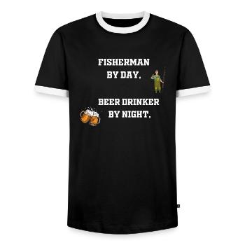 Fisherman by day, beer drinker by night - T-shirt contrasté Homme - noir/blanc - Devant - AI Model Female 172 light (172cm) & AI Model Male 178 light (178cm)