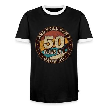 50th Anniversary Gift Retro 50th Birthday - Men's Ringer Shirt - black/white - Front - AI Model Female 172 light (172cm) & AI Model Male 178 light (178cm)