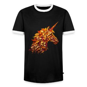 Autumn unicorn among colorful leaves - Men's Ringer Shirt - black/white - Front - AI Model Female 172 light (172cm) & AI Model Male 178 light (178cm)