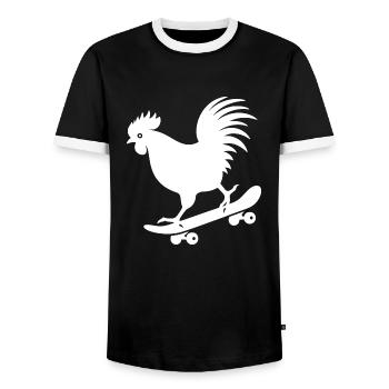 Chicken Rooster Hen Skateboard Skater Silhouette - Men's Ringer Shirt - black/white - Front - AI Model Female 172 light (172cm) & AI Model Male 178 light (178cm)