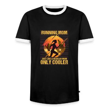 Running Mom Just Like A Regular Mom Only Cooler - Men's Ringer Shirt - black/white - Front - AI Model Female 172 light (172cm) & AI Model Male 178 light (178cm)