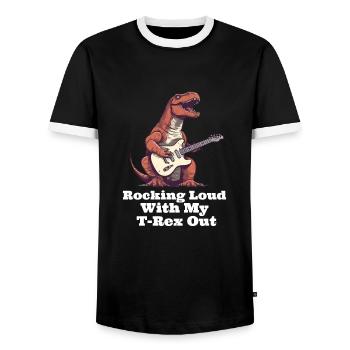 Rocking Loud With My T-Rex Out Guitar Dinosuar - Männer Kontrast-T-Shirt - Schwarz/Weiß - Vorne - AI Model Female 172 light (172cm) & AI Model Male 178 light (178cm)