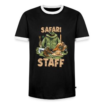 Safari Staff Zoo Keeper Themed - Men's Ringer Shirt - black/white - Front - AI Model Female 172 light (172cm) & AI Model Male 178 light (178cm)