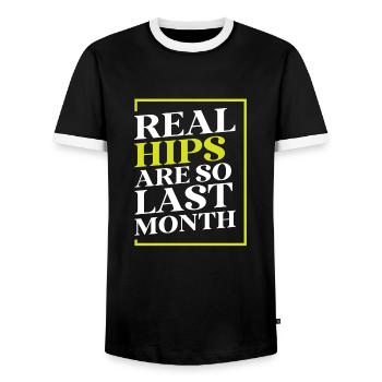 Real Hips Are So Last Month Joint Replacement - Men's Ringer Shirt - black/white - Front - AI Model Female 172 light (172cm) & AI Model Male 178 light (178cm)