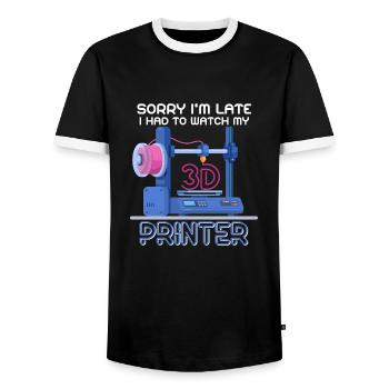 Sorry Ich Bin Zu Spät - 3D Drucker 3D Druck - Männer Kontrast-T-Shirt - Schwarz/Weiß - Vorne - AI Model Female 172 light (172cm) & AI Model Male 178 light (178cm)