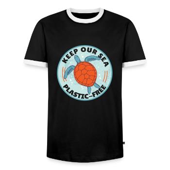 Keep Our Sea Plastic-Free Turtle - Men's Ringer Shirt - black/white - Front - AI Model Female 172 light (172cm) & AI Model Male 178 light (178cm)