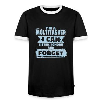 Multitasker - Listen, Ignore and Forget - Men's Ringer Shirt - black/white - Front - AI Model Female 172 light (172cm) & AI Model Male 178 light (178cm)