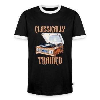 Classically Trained Vintage Schallplattenspieler - Männer Kontrast-T-Shirt - Schwarz/Weiß - Vorne - AI Model Female 172 light (172cm) & AI Model Male 178 light (178cm)