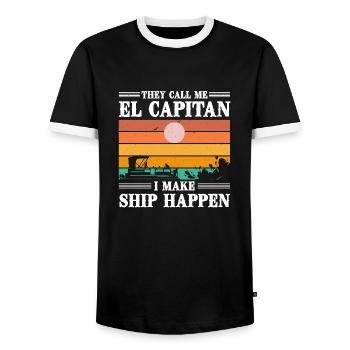 El Capitan Sonnenuntergang Boot Abenteuer - Männer Kontrast-T-Shirt - Schwarz/Weiß - Vorne - AI Model Female 172 light (172cm) & AI Model Male 178 light (178cm)