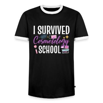 I Survived Cosmetology School - Men's Ringer Shirt - black/white - Front - AI Model Female 172 light (172cm) & AI Model Male 178 light (178cm)