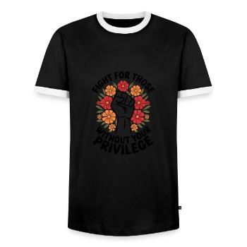 Lutte pour le poing des fleurs sans privilèges - T-shirt contrasté Homme - noir/blanc - Devant - AI Model Female 172 light (172cm) & AI Model Male 178 light (178cm)