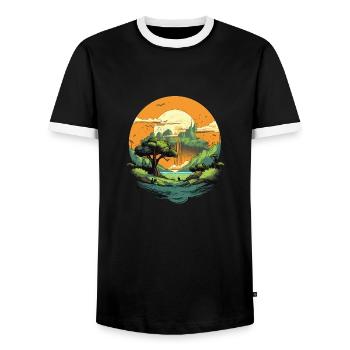 Landscape - Men's Ringer Shirt - black/white - Front - AI Model Female 172 light (172cm) & AI Model Male 178 light (178cm)