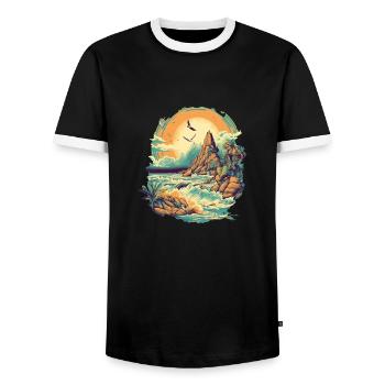Beach - Men's Ringer Shirt - black/white - Front - AI Model Female 172 light (172cm) & AI Model Male 178 light (178cm)