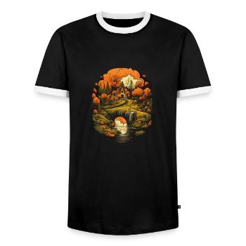 Herbstliche Landschaft - Männer Kontrast-T-Shirt - Schwarz/Weiß - Vorne - AI Model Female 172 light (172cm) & AI Model Male 178 light (178cm)