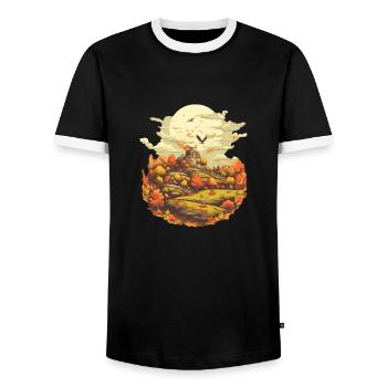 Herbstliche Landschaft - Männer Kontrast-T-Shirt - Schwarz/Weiß - Vorne - AI Model Female 172 light (172cm) & AI Model Male 178 light (178cm)