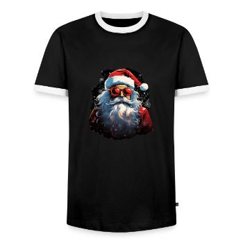 Santa Claus - Men's Ringer Shirt - black/white - Front - AI Model Female 172 light (172cm) & AI Model Male 178 light (178cm)