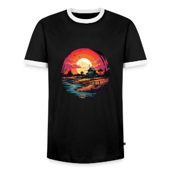Landscape - Men's Ringer Shirt - black/white - Front - AI Model Female 172 light (172cm) & AI Model Male 178 light (178cm)
