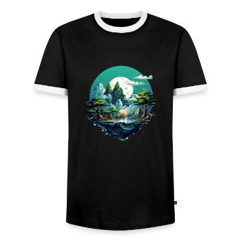 Landscape - Men's Ringer Shirt - black/white - Front - AI Model Female 172 light (172cm) & AI Model Male 178 light (178cm)