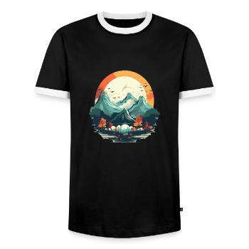 Landscape - Men's Ringer Shirt - black/white - Front - AI Model Female 172 light (172cm) & AI Model Male 178 light (178cm)