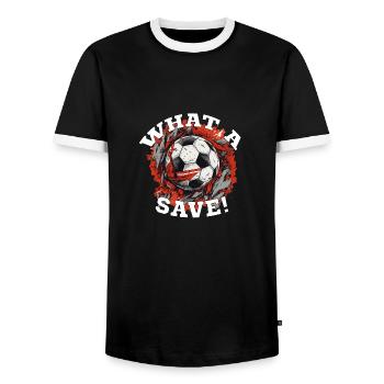 Balle de football - Quelle sauvegarde! - T-shirt contrasté Homme - noir/blanc - Devant - AI Model Female 172 light (172cm) & AI Model Male 178 light (178cm)