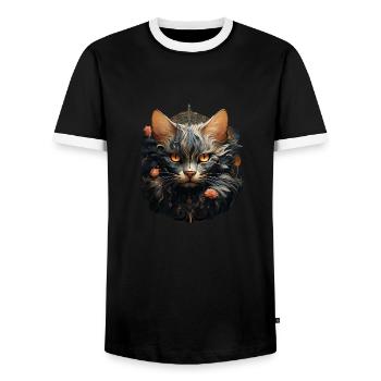 Katze - Männer Kontrast-T-Shirt - Schwarz/Weiß - Vorne - AI Model Female 172 light (172cm) & AI Model Male 178 light (178cm)