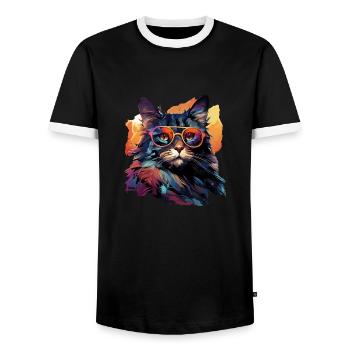 Katze - Männer Kontrast-T-Shirt - Schwarz/Weiß - Vorne - AI Model Female 172 light (172cm) & AI Model Male 178 light (178cm)