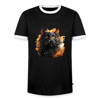 Katze - Männer Kontrast-T-Shirt - Schwarz/Weiß - Vorne - AI Model Female 172 light (172cm) & AI Model Male 178 light (178cm)