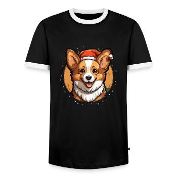 Hund Weihnachts Design - Kawaii Style - Männer Kontrast-T-Shirt - Schwarz/Weiß - Vorne - AI Model Female 172 light (172cm) & AI Model Male 178 light (178cm)