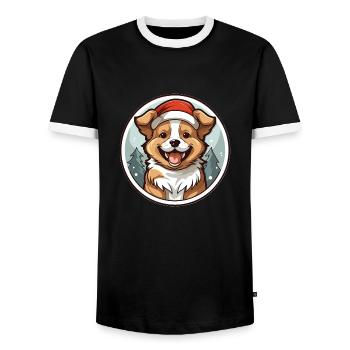 Dog Christmas Design - Kawaii Style - Men's Ringer Shirt - black/white - Front - AI Model Female 172 light (172cm) & AI Model Male 178 light (178cm)