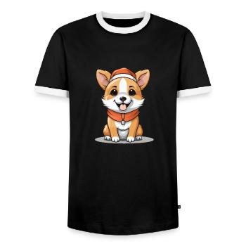 Dog Christmas Design - Kawaii Style - Men's Ringer Shirt - black/white - Front - AI Model Female 172 light (172cm) & AI Model Male 178 light (178cm)