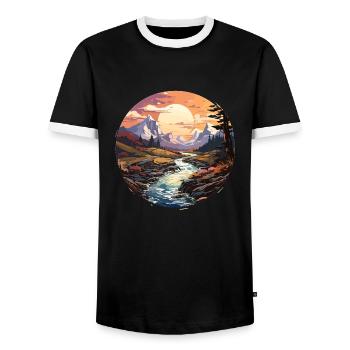 Landscape - Illustration - Men's Ringer Shirt - black/white - Front - AI Model Female 172 light (172cm) & AI Model Male 178 light (178cm)