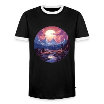 Landscape - Illustration - Men's Ringer Shirt - black/white - Front - AI Model Female 172 light (172cm) & AI Model Male 178 light (178cm)