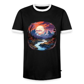 Landscape - Illustration - Men's Ringer Shirt - black/white - Front - AI Model Female 172 light (172cm) & AI Model Male 178 light (178cm)