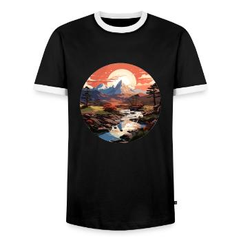 Landscape - Illustration - Men's Ringer Shirt - black/white - Front - AI Model Female 172 light (172cm) & AI Model Male 178 light (178cm)