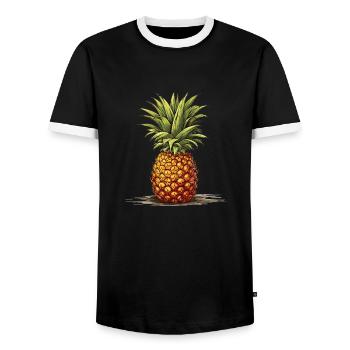 Pineapple - illustration - Men's Ringer Shirt - black/white - Front - AI Model Female 172 light (172cm) & AI Model Male 178 light (178cm)