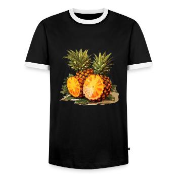 Ananas - Illustration - Männer Kontrast-T-Shirt - Schwarz/Weiß - Vorne - AI Model Female 172 light (172cm) & AI Model Male 178 light (178cm)