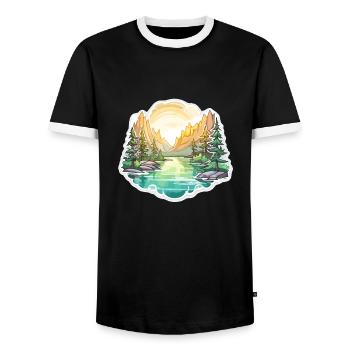 Landscape - Illustration - Men's Ringer Shirt - black/white - Front - AI Model Female 172 light (172cm) & AI Model Male 178 light (178cm)