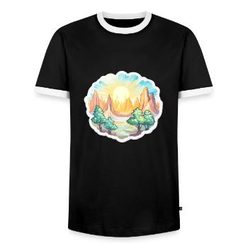 Landscape - Illustration - Men's Ringer Shirt - black/white - Front - AI Model Female 172 light (172cm) & AI Model Male 178 light (178cm)