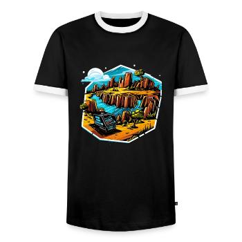 Landscape - Illustration - Men's Ringer Shirt - black/white - Front - AI Model Female 172 light (172cm) & AI Model Male 178 light (178cm)