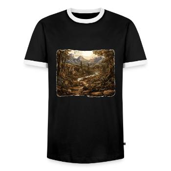 Landschaft - Illustration - Männer Kontrast-T-Shirt - Schwarz/Weiß - Vorne - AI Model Female 172 light (172cm) & AI Model Male 178 light (178cm)