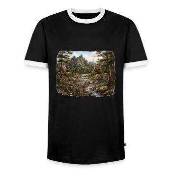 Landschaft - Illustration - Männer Kontrast-T-Shirt - Schwarz/Weiß - Vorne - AI Model Female 172 light (172cm) & AI Model Male 178 light (178cm)