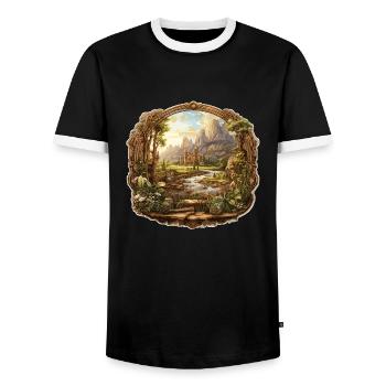 Landschaft - Illustration - Männer Kontrast-T-Shirt - Schwarz/Weiß - Vorne - AI Model Female 172 light (172cm) & AI Model Male 178 light (178cm)