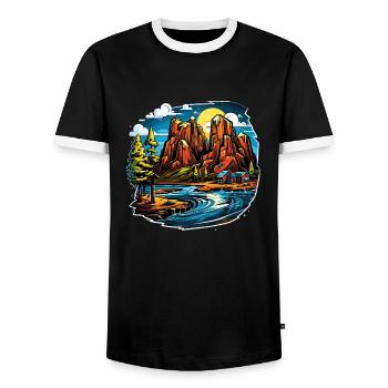 Landschaft - Illustration - Männer Kontrast-T-Shirt - Schwarz/Weiß - Vorne - AI Model Female 172 light (172cm) & AI Model Male 178 light (178cm)