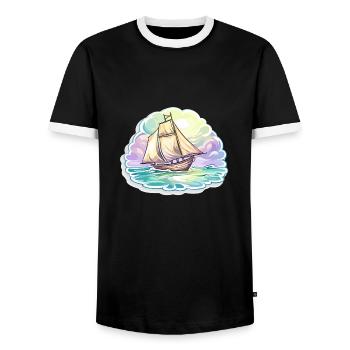 Segelboot - Illustration - Männer Kontrast-T-Shirt - Schwarz/Weiß - Vorne - AI Model Female 172 light (172cm) & AI Model Male 178 light (178cm)