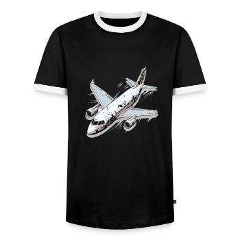 Airplane - illustration - Men's Ringer Shirt - black/white - Front - AI Model Female 172 light (172cm) & AI Model Male 178 light (178cm)